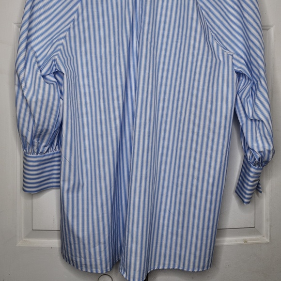 Blue & White Stripe Peasant Blouse - Long Sleeve, Oversized Fit - Picture 3 of 6